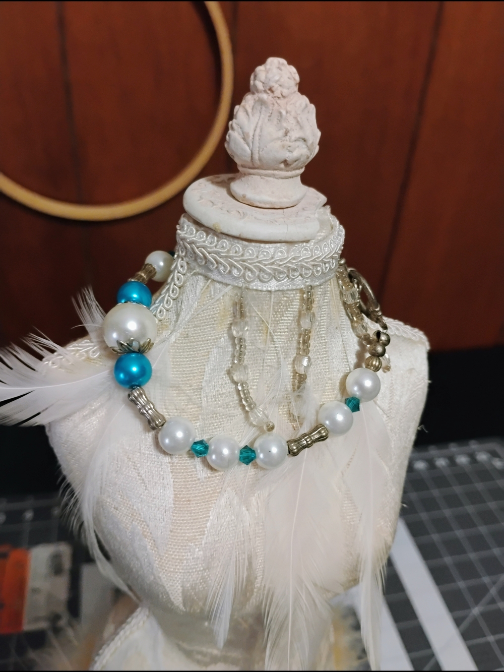 Handmade White Pearl and Teal Beaded Bracelet
